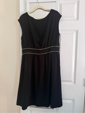 Promod (France) Black Sleeveless Midi Dress with Gold Waist Piping